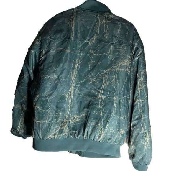 BDG Light Green Marble Print Puffer Bomber Jacket Size S - Picture 15 of 16